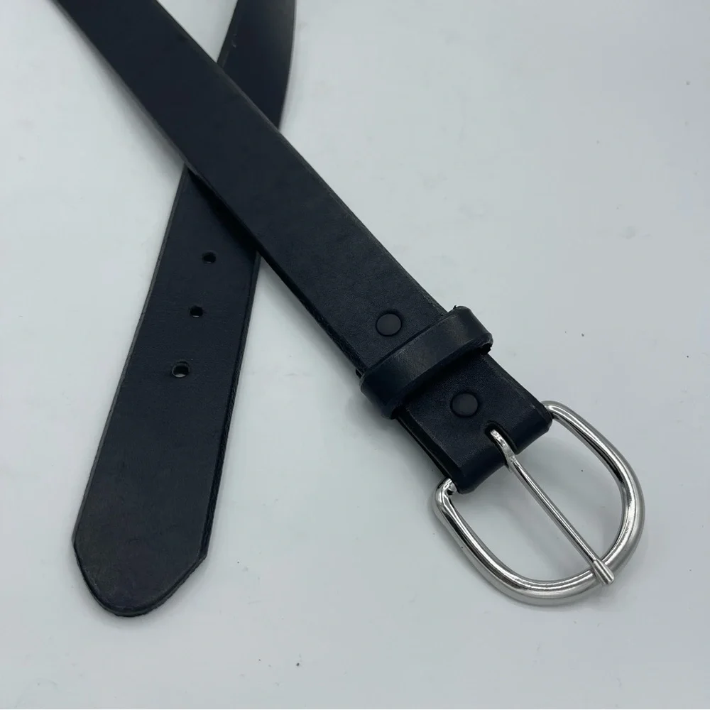 Silver Creek Black Top Grain Leather Belt Men's Size 38 Made USA Silver Buckle